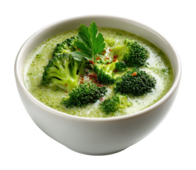 Delicious broccoli soup recipe kitchen food bright top view isolated on transparent background