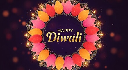 Vibrant Diwali Floral Circle Greeting Card Design