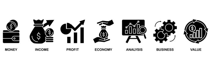 Cash flow icon set vector illustration concept for business and finance circulation with icon of money, income, profit, economy, analysis, business, and value