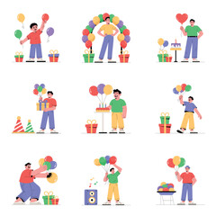 Fototapeta premium Birthday celebration Flat Vector Illustration set 1