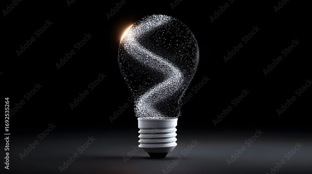 Poster striking image of a glowing light bulb against a dark background, representing the spark of an idea 