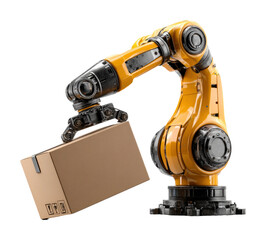 Industrial robot arm handling package factory digital isolated on transparent background