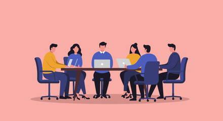 Diverse business team collaborating in a modern office meeting, utilizing laptops for productive discussion and strategic planning. Ideal for corporate, technology, or startup concepts.