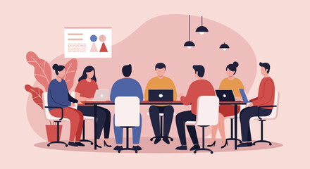 Diverse business team collaborating in a modern meeting room, discussing strategy and ideas. Ideal for concepts of teamwork, innovation, and corporate discussion.