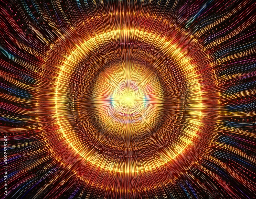 Poster abstract pattern background with radial lines burst effect circular glowing digital art