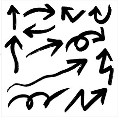 Set of Hand-Drawn Brush Arrow Direction Sketch - Vector Doodle Icons.eps