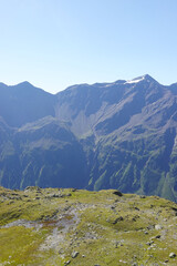 The view opening from the high hiking way from Tiefenbach glacier to Vent in Oetztal valley in the Austrian Alps 