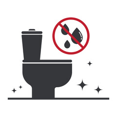 Isolated notice label sign with toilet symbol, safety instruction please keep restroom floor dry and clean for hygiene and safety.