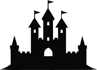 Obraz premium Silhouette of a Fortress with Towers and Flags, Historical Vector Art