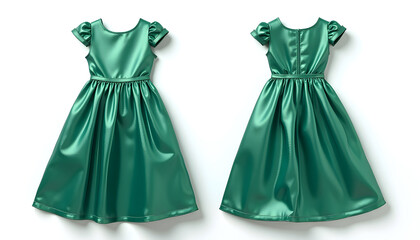 Elegant Green Dress Displayed Front and Back View on White Backdrop