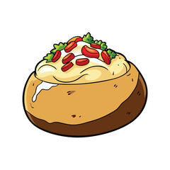 Delicious baked potato topped with creamy sour cream crispy bacon and fresh chives