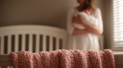 newborn baby nursery crib blanket pink cozy interior maternity peaceful home