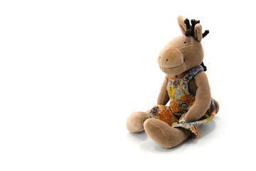 Soft plush donkey toy photographed on a clean white background