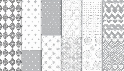 モノトーンの幾何学模様とドットのパターン背景セット