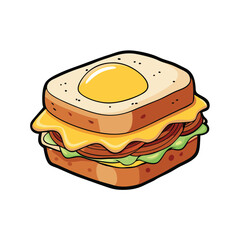 Delicious breakfast sandwich with fluffy egg crispy bacon and melted cheese on a bun