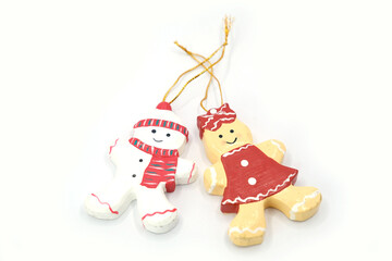 Gingerbread Man Couple Christmas Ornament on White Background