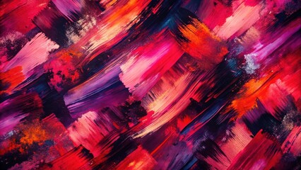 Obraz premium Abstract Dynamic Impasto Painting Vibrant Hues and Textured Strokes in Crimson, Scarlet, and Deep Purple Shades