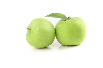 Fresh Green Apples with Water Droplets on White Background - Healthy Fruit Concept