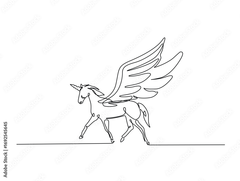Aufkleber continuous line art drawing of unicorn with horn. unicorn in single line art drawing vector illustra