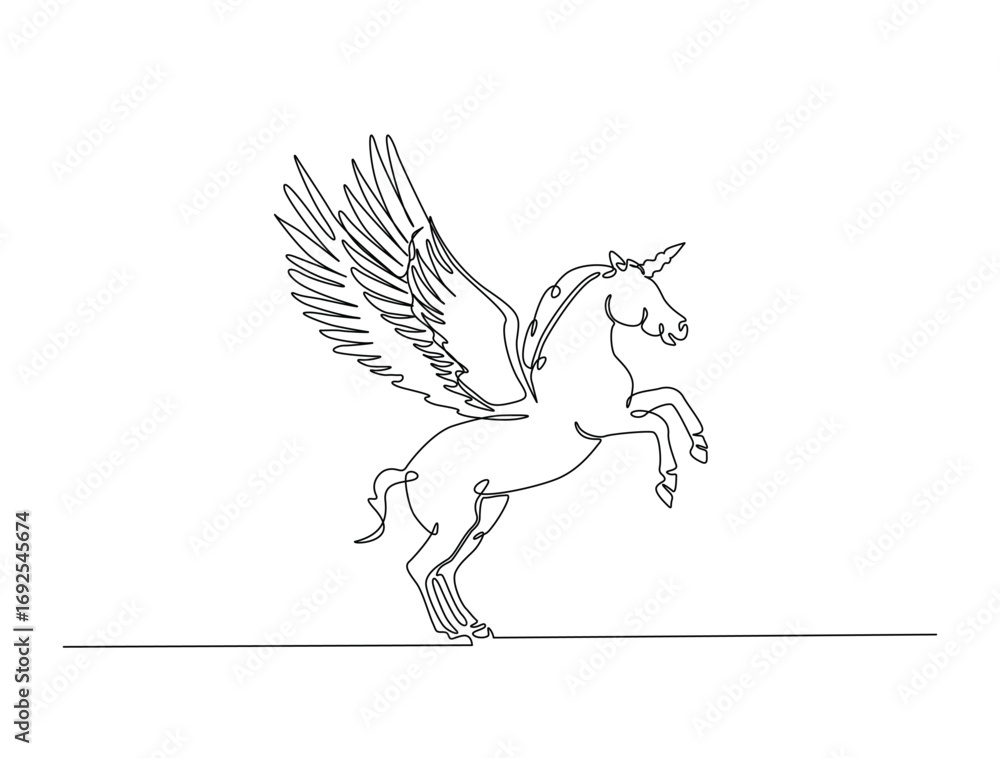 Aufkleber continuous line art drawing of unicorn with horn. unicorn in single line art drawing vector illustra