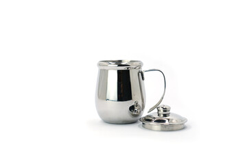 Small Stainless Steel Saucepan with Lid Isolated on White