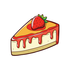 Delicious cheesecake with sweet strawberry topping and rich sauce drizzle illustration