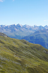 Fototapeta premium The view opening from the high hiking way from Tiefenbach glacier to Vent in Oetztal valley in the Austrian Alps 