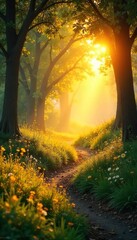 Obraz premium Serene landscape bathed in golden sunlight, conveying peace and tranquility; perfect for meditation or spiritual reflection A sense of ethereal beauty and divine connection , zen, stones