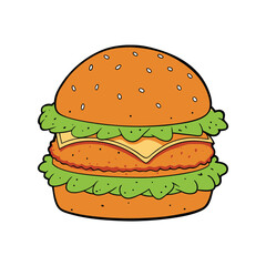 Delicious chicken burger with spicy mayonnaise and fresh crunchy lettuce illustration