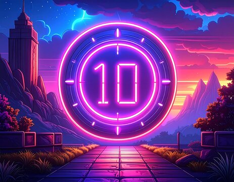 Digital countdown timer graphic.  Sunset landscape - Powered by Adobe