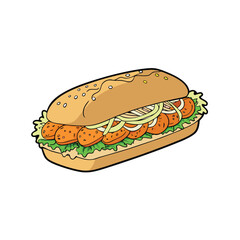 Delicious chicken katsu sandwich with fresh shredded cabbage on a bun vector illustration
