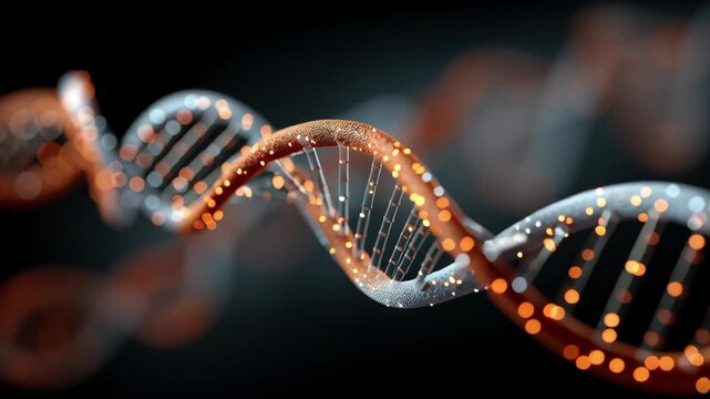 Synthetic Biology concept, glowing dna strand molecular helix genetic structure biochemistry laboratory science double helix