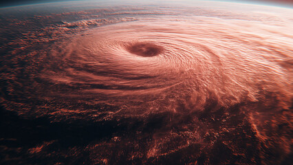 Summer Massive Typhoon Eye and Swirling Clouds Bringing Fear, Chaos, and Destruction Seen from Space
