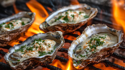 Grilled oysters with melted cheese
