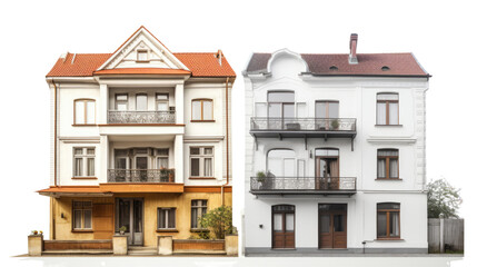 Fototapeta premium Classic facade of a house in Paris with traditional French architecture isolated on white background