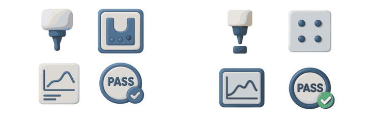 Set of modern business and education symbols including a marker, data graph, approval checkmark, and office supply elements isolated on a white background