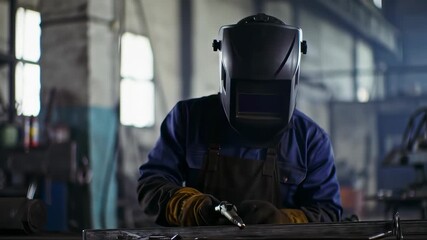 Skilled welder in protective gear crafting metal with precision and expertise in industrial setting