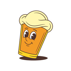 Bright and cheerful yellow beer glass mascot smiling joyfully with a large foam head. Ideal for branding, festival design, party promotions, and beverage-related projects vector illustration