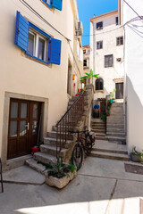 Street scene in old mediterranean town Cres, Croatia.