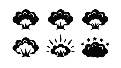 Obraz premium Vector art of collection of six explosion icons, depicting various stages and styles of a blast or burst effect
