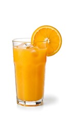 Refreshing Orange Juice with Ice and Slice on White Background.