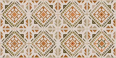 Geometric aztec tribal pattern with rustic earth tones and distressed texture