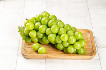Fresh Green Grapes on Wooden Board - Healthy Organic Fruit