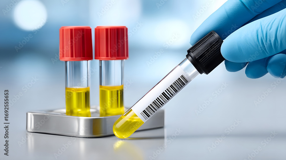 Aufkleber a scientist in a lab coat and gloves performs a test or analysis on a sample using scientific equipm