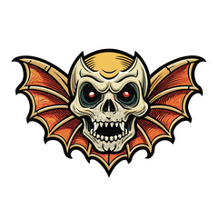Obraz premium Terrifying Bat Skull with Spreading Wings Illustration on White Background monster creature