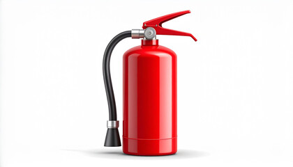 Obraz premium Red fire extinguisher safety equipment emergency prevention concept, isolated on white background, showing modern design and essential tool for fire protection in buildings
