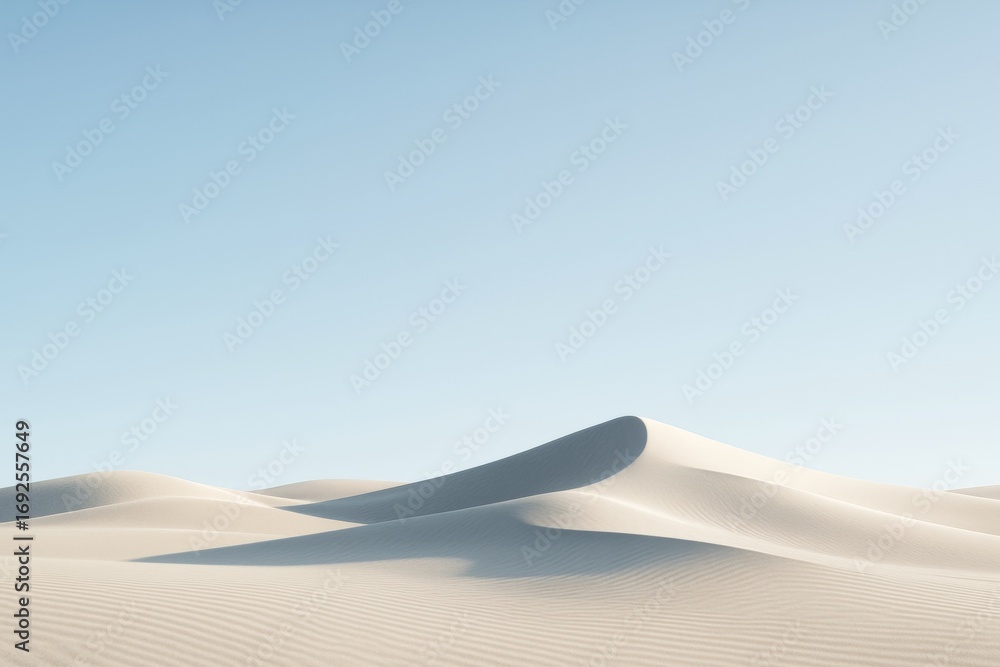 Poster minimalist desert landscape with smooth sand dunes under clear sky and soft shadows creating calm ab