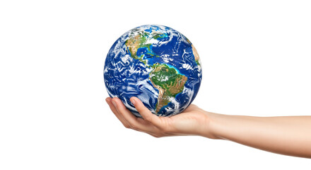 a gentle hand, holding our precious world a symbol of hope and global care, isolated on transparent background