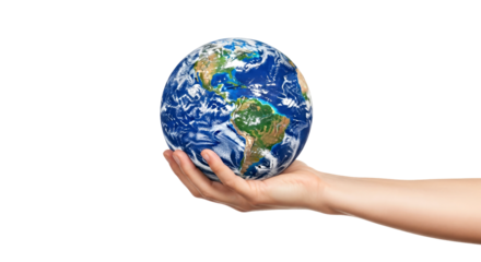 a gentle hand, holding our precious world a symbol of hope and global care, isolated on transparent background