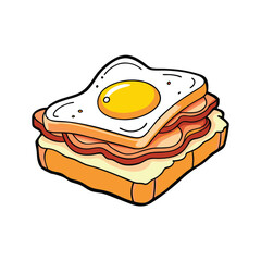 Delicious fried egg and bacon sandwich illustration on a clean white background for food design